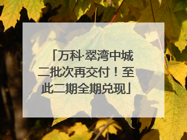 万科·翠湾中城二批次再交付！至此二期全期兑现